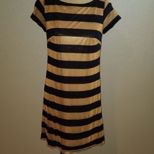 Navy and gold metallic shift dress